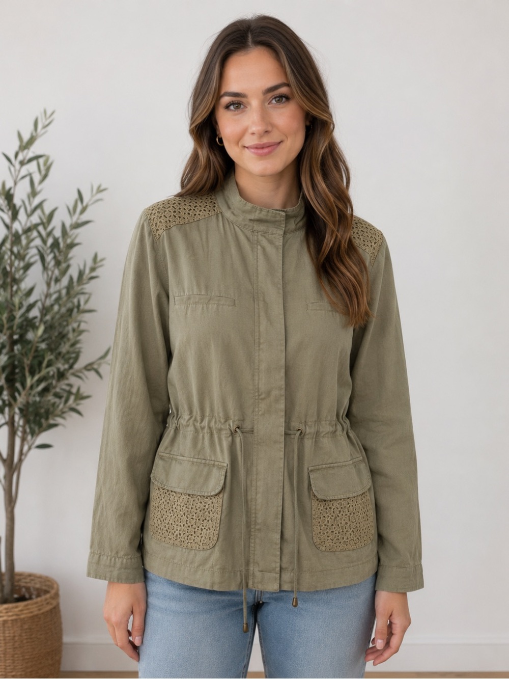 Saint Tropez West 100% linen large sage green utility style jacket